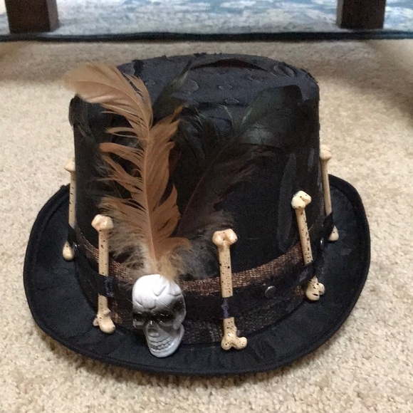 NWT! HALLOWEEN Black spooky voodoo hat with feathers - Picture 1 of 10